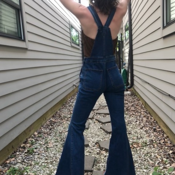 010 Boho Denim Vintage Style Flared Bell Bottom Wide Leg Overalls NWT - Picture 6 of 12
